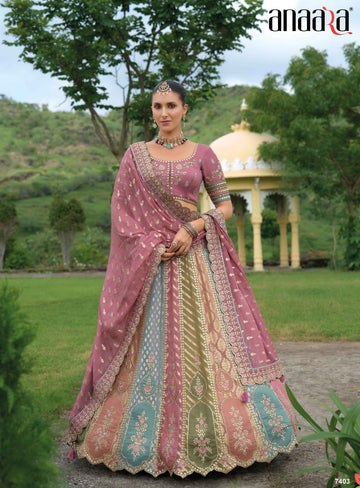 Multi Color Beautiful Traditional Designer Elegant Embroidery Work Cut Work Silk Lehenga - 7403